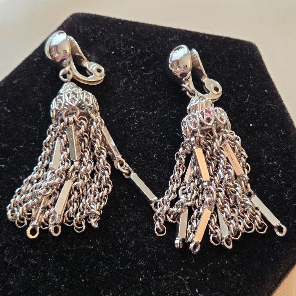 Vintage Monet Silver Tassel Earrings